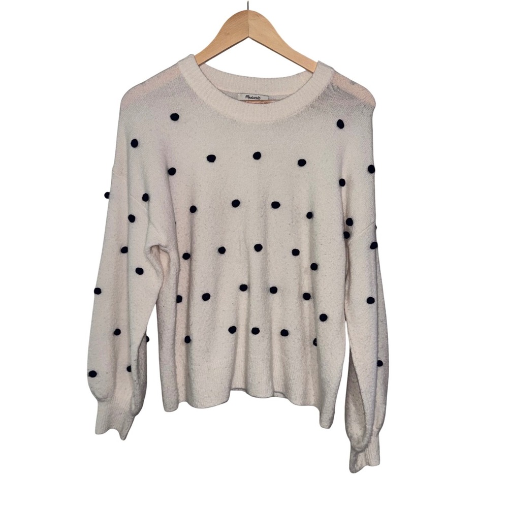 Madewell Pom Pom Polka Dot Sweater Small Merino Wool Blend Cream Bobble Knit - Picture 2 of 6